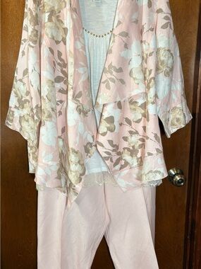 Ruby Rd. Pink and Tan Floral Draped Jacket Set